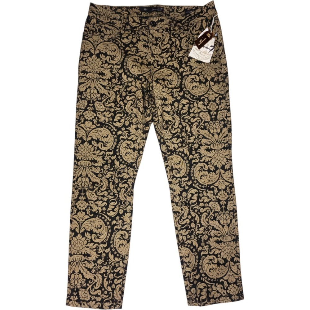 Seven7 Luxe Women Gold Black Damask Brocade Skinny Pants Size 14 NWT